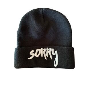 Justin Bieber Sorry Black Beanie Hat Acrylic Embroidered Streetwear Punk‎ Goth